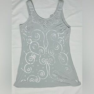 Kenar Womens Light  Blue  Sleeveless Sequins Camisole Tank Top  Sz Medium